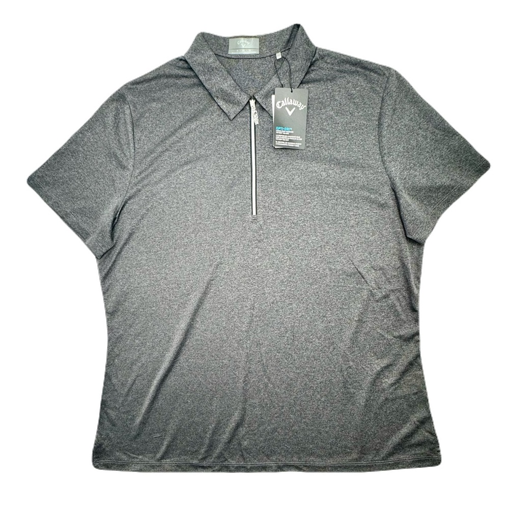 CALLAWAY Women's Black Heather Short-Sleeve Golf Polo Shirt, Quarter-Zip X-LARGE